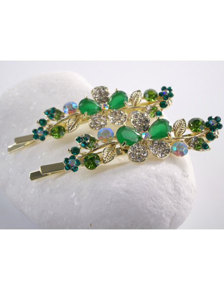 Wsuwka do włosów SZMARAGDOWY KWIAT  z kryształkami 2 szt. Lolita Akcesoria
