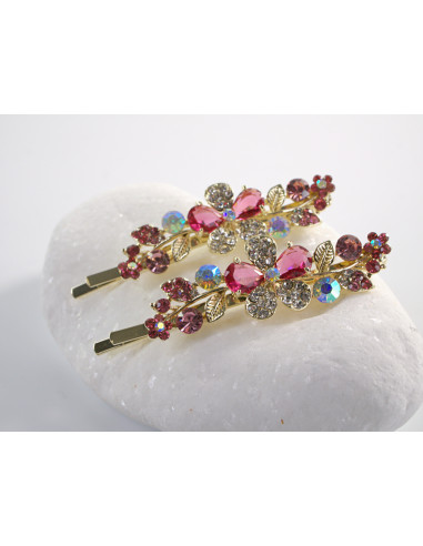 Wsuwka do włosów RÓŻOWY KWIATEK  z kryształkami...