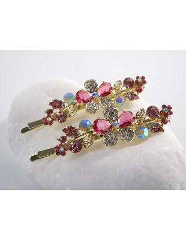 Wsuwka do włosów RÓŻOWY KWIATEK  z kryształkami...