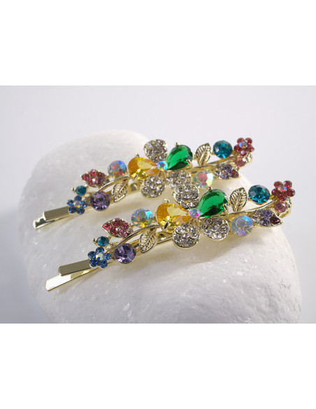 Wsuwka do włosów KOLOROWY  KWIATEK  z kryształkami 2 szt. Lolita Akcesoria
