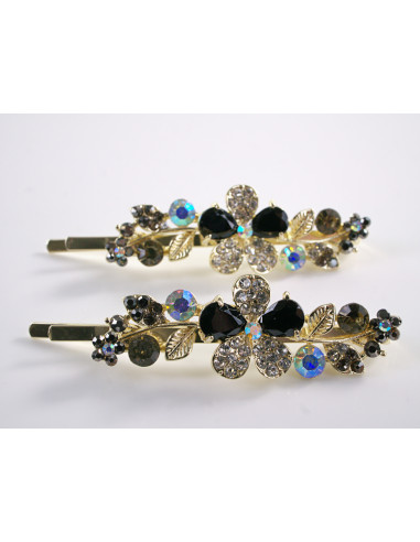 Wsuwka do włosów CZARNY KWIATEK  z kryształkami...