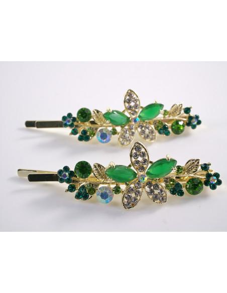 Wsuwka do włosów SZMARAGDOWY KWIAT  z kryształkami 2 szt. Lolita Akcesoria