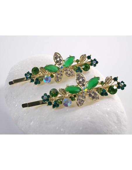 Wsuwka do włosów SZMARAGDOWY KWIAT  z kryształkami 2 szt. Lolita Akcesoria