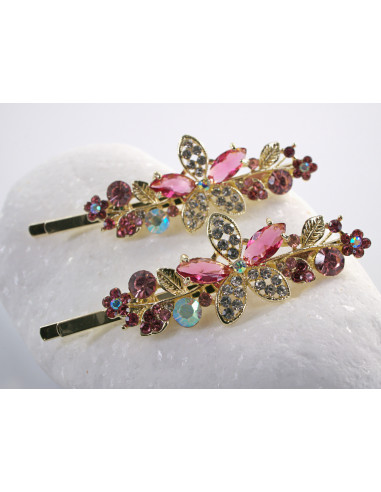 Wsuwka do włosów RÓŻOWY KWIATEK  z kryształkami...