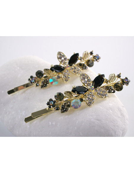 Wsuwka do włosów CZARNY KWIATEK  z kryształkami 2 szt. Lolita Akcesoria