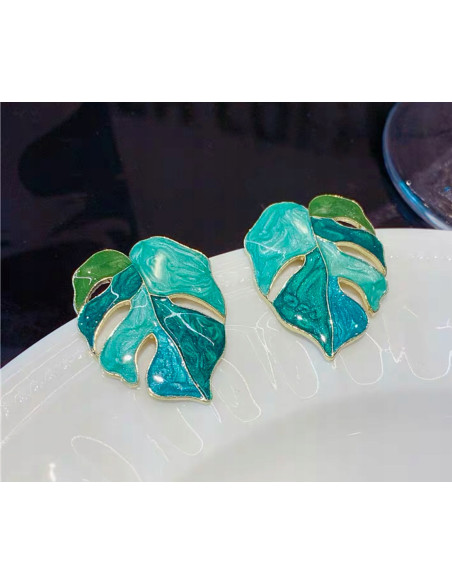 Kolczyki ZIELONE LIŚCIE BOHO Lolita Accessories srebrny sztyft 925