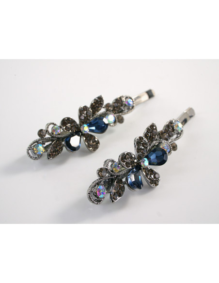 Wsuwka do włosów z KWIATKI z kryształkami 2 szt. Lolita Akcesoria GRANATOWY