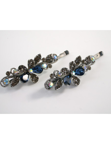Wsuwka do włosów z KWIATKI z kryształkami 2 szt. Lolita Akcesoria GRANATOWY