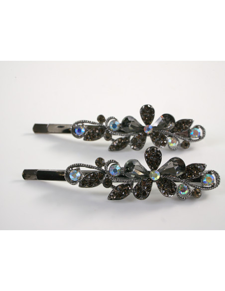 Wsuwka do włosów z KWIATKI z kryształkami 2 szt. Lolita Akcesoria GRAFITOWY