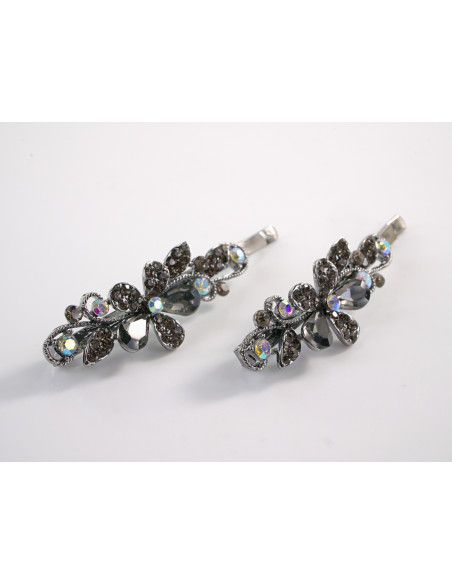 Wsuwka do włosów z KWIATKI z kryształkami 2 szt. Lolita Akcesoria GRAFITOWY