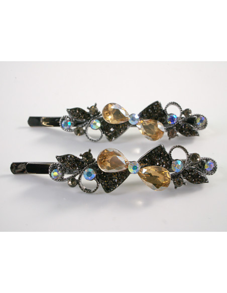 Wsuwka do włosów KOKARDKI z kryształkami 2 szt. Lolita Akcesoria ZŁOTY