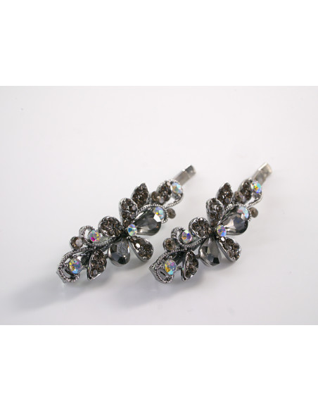 Wsuwka do włosów z KWIATKI z kryształkami 2 szt. Lolita Akcesoria GRAFITOWY