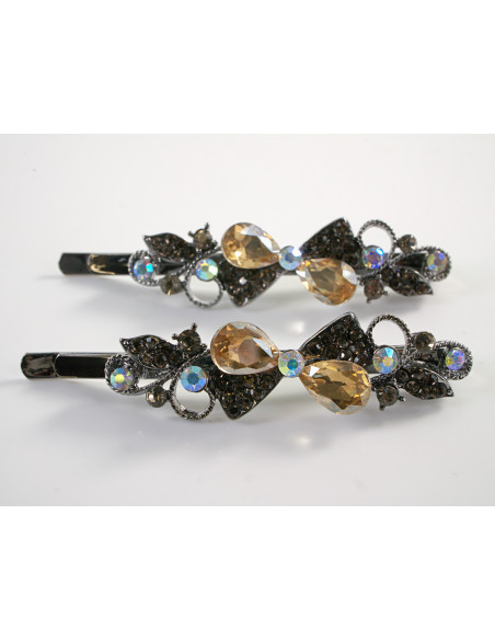 Wsuwka do włosów KOKARDKI z kryształkami 2 szt. Lolita Akcesoria ZŁOTY