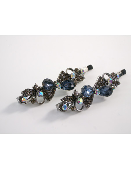 Wsuwka do włosów KOKARDKI z kryształkami 2 szt. Lolita Akcesoria GRANATOWY