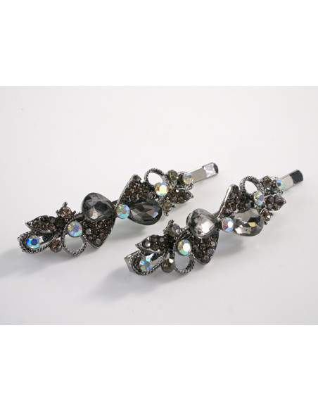 Wsuwka do włosów KOKARDKI z kryształkami 2 szt. Lolita Akcesoria GRAFITOWY