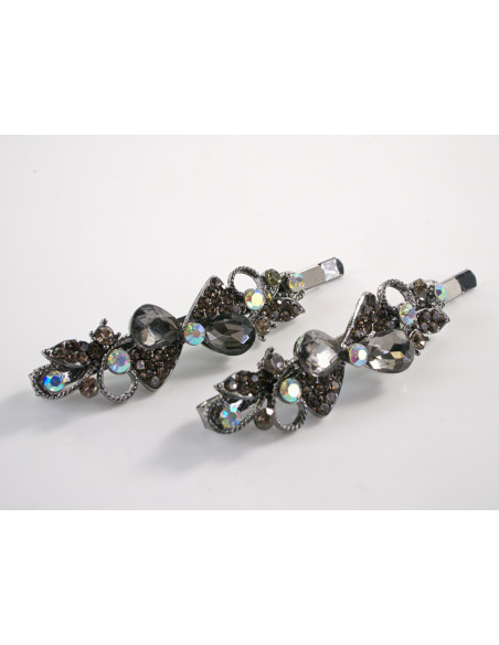 Wsuwka do włosów KOKARDKI z kryształkami 2 szt. Lolita Akcesoria GRAFITOWY