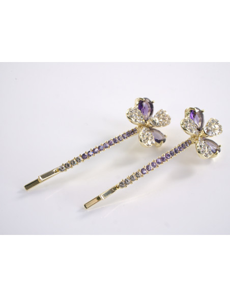 Wsuwka do włosów KWIATKI z kryształkami 2 szt. Lolita Akcesoria FIOLETOWY