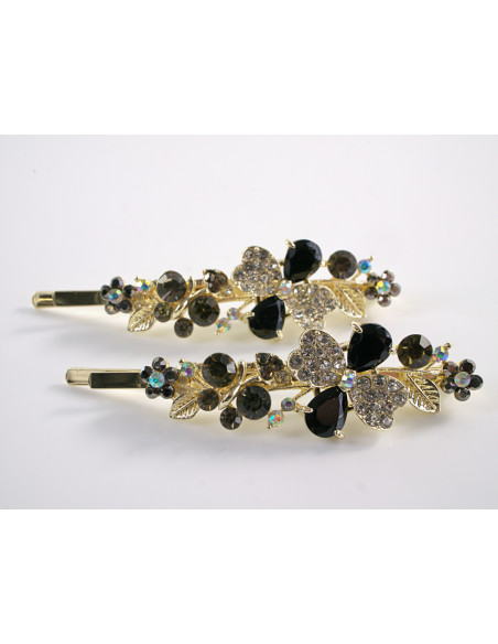 Wsuwka do włosów KWIATKI MOTYLKI  CYRKONIE 2 szt. Lolita Akcesoria CZARNY