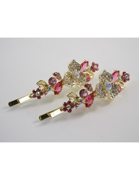 Wsuwka do włosów KWIATKI CYRKONIE 2 szt. Lolita Akcesoria RÓŻOWY