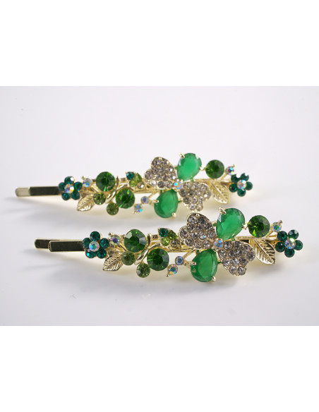 Wsuwka do włosów KWIATKI MOTYLE CYRKONIE 2 szt. Lolita Akcesoria ZIELONY