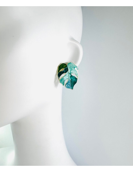 Kolczyki ZIELONE LIŚCIE BOHO Lolita Accessories srebrny sztyft 925