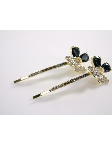 Wsuwka do włosów KWIATKI z kryształkami 2 szt. Lolita Akcesoria CZARNY