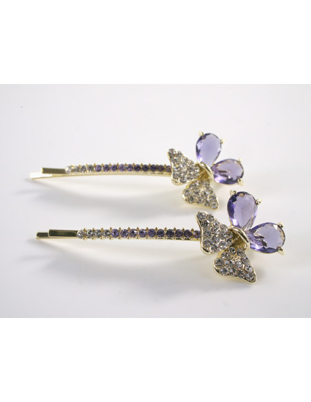Wsuwka do włosów KWIATKI z kryształkami 2 szt. Lolita Akcesoria FIOLETOWY