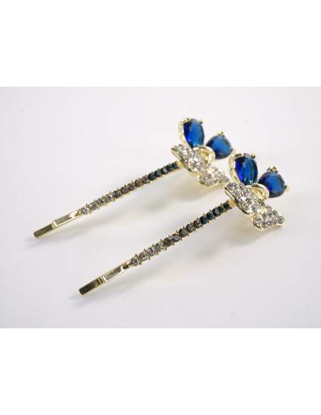 Wsuwka do włosów KWIATKI z kryształkami 2 szt. Lolita Akcesoria NIEBIESKI