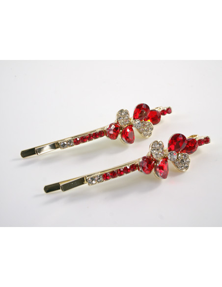Wsuwka do włosów KOKARDKA z kryształkami 2 szt. Lolita Akcesoria CZERWONY