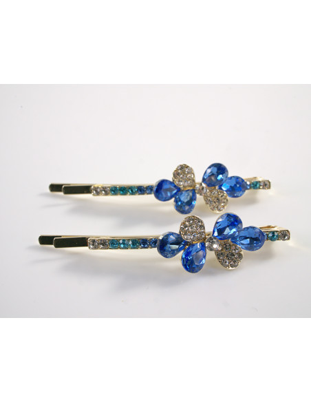 Wsuwka do włosów KWIATKI z kryształkami 2 szt. Lolita Akcesoria NIEBIESKI