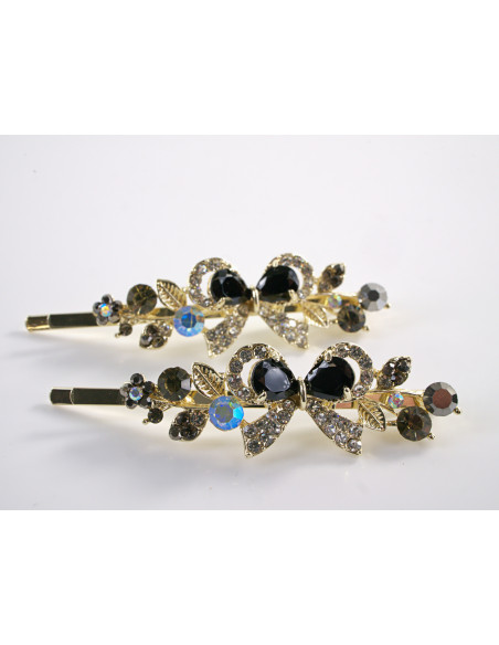 Wsuwka do włosów KOKARDA z kryształkami 2 szt. Lolita Akcesoria CZARNY