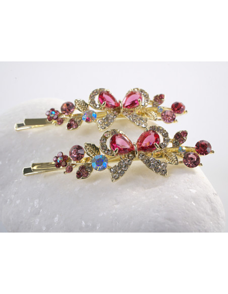 Wsuwka do włosów KOKARDA z kryształkami 2 szt. Lolita Akcesoria RÓŻOWY