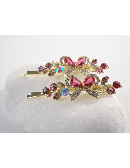 Wsuwka do włosów KOKARDA z kryształkami 2 szt. Lolita Akcesoria RÓŻOWY