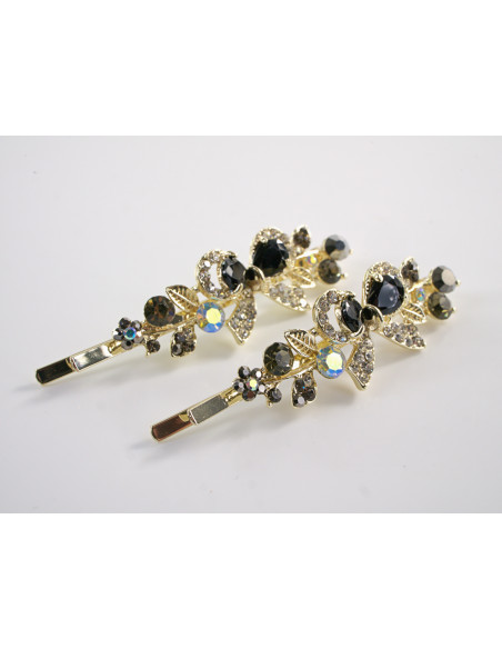 Wsuwka do włosów KOKARDA z kryształkami 2 szt. Lolita Akcesoria CZARNY