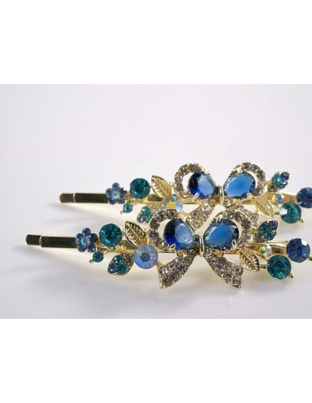 Wsuwka do włosów KOKARDA z kryształkami 2 szt. Lolita Akcesoria NIEBIESKI