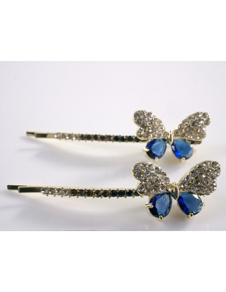 Wsuwka do włosów MOTYLKI z kryształkami 2 szt. Lolita Akcesoria NIEBIESKI