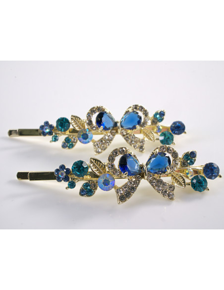Wsuwka do włosów KOKARDA z kryształkami 2 szt. Lolita Akcesoria NIEBIESKI