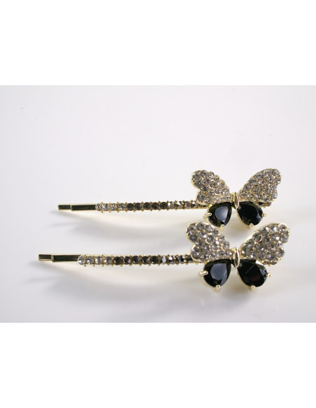 Wsuwka do włosów MOTYLKI z kryształkami 2 szt. Lolita Akcesoria CZARNY