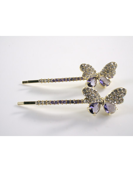 Wsuwka do włosów MOTYLKI z kryształkami 2 szt. Lolita Akcesoria FIOLETOWY