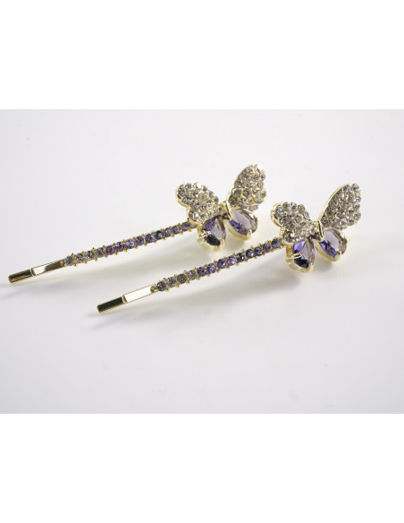 Wsuwka do włosów MOTYLKI z kryształkami 2 szt. Lolita Akcesoria FIOLETOWY