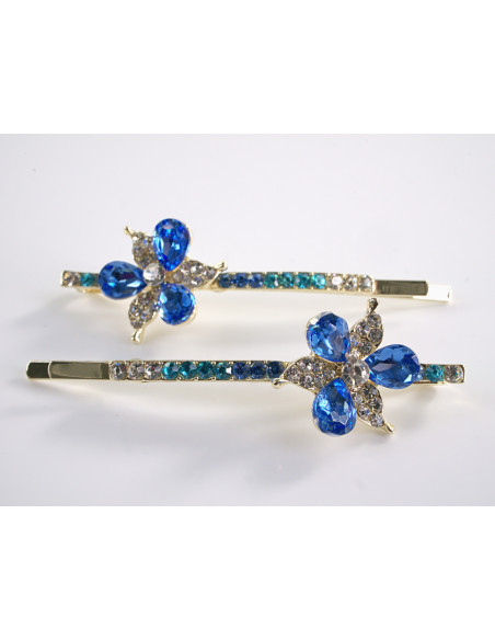 Wsuwka do włosów KWIATEK z kryształkami 2 szt. Lolita Akcesoria NIEBIESKI