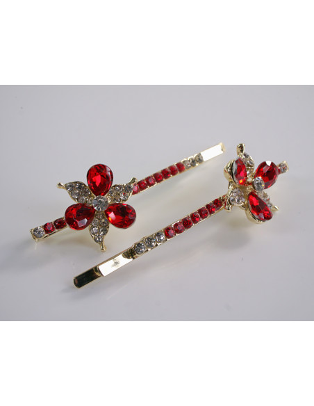 Wsuwka do włosów  KWIATEK z kryształkami 2 szt. Lolita Akcesoria CZERWONY