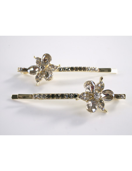 Wsuwka do włosów z KWIATEK z kryształkami 2 szt. Lolita Akcesoria TAUPE