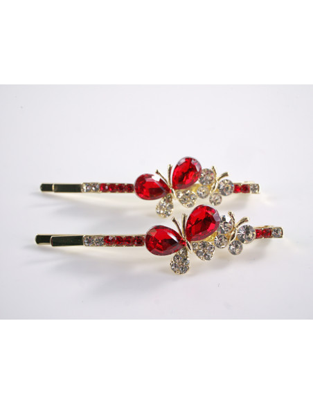 Wsuwka do włosów MOTYLEK z kryształkami 2 szt. Lolita Akcesoria CZERWONY