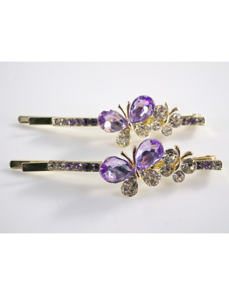 Wsuwka do włosów MOTYLEK z kryształkami 2 szt. Lolita Akcesoria FIOLETOWY