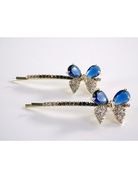Wsuwka do włosów MOTYLEK z kryształkami 2 szt. Lolita Akcesoria NIEBIESKI