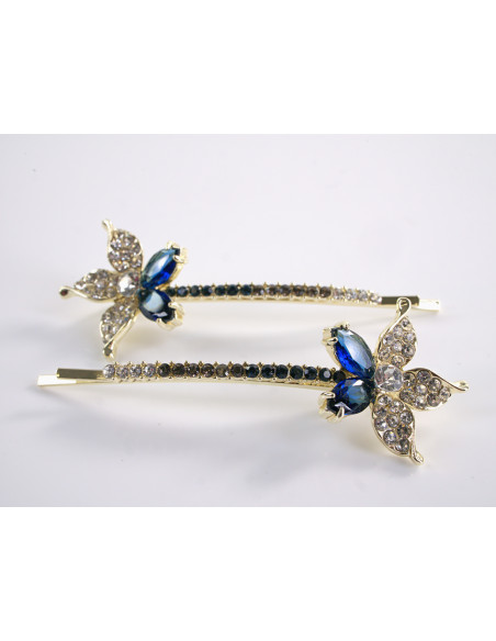 Wsuwka do włosów KWIATEK z kryształkami 2 szt. Lolita Akcesoria NIEBIESKI