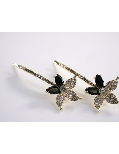 Wsuwka do włosów KWIATEK z kryształkami 2 szt. Lolita Akcesoria CZARNY