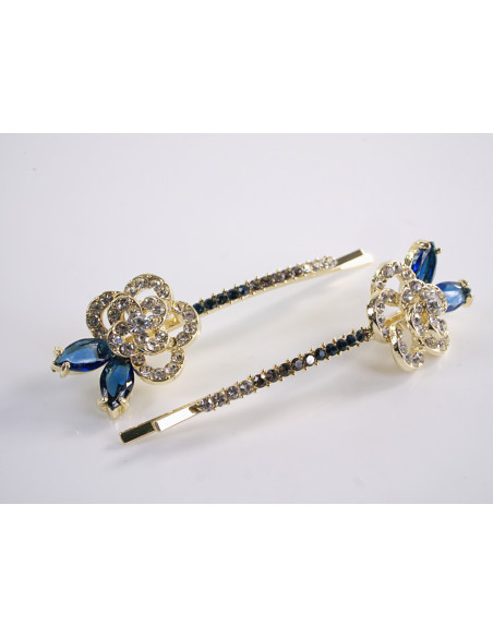 Wsuwka do włosów RÓŻYCZKI  z kryształkami 2 szt. Lolita Akcesoria NIEBIESKI