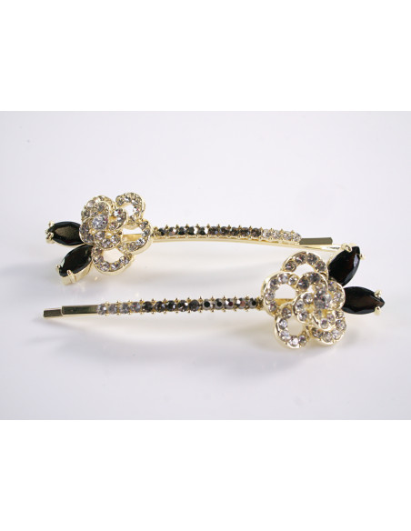 Wsuwka do włosów RÓŻYCZKI z kryształkami 2 szt. Lolita Akcesoria CZARNY